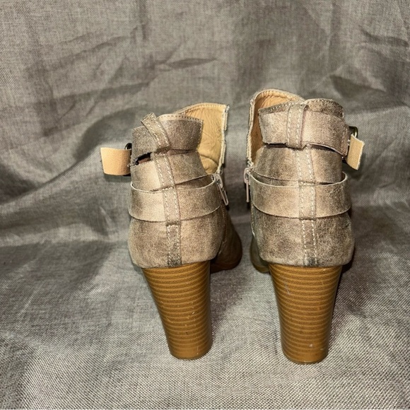 Diba True Bootie Ankle Open Toe Boots Women Tan Taupe Zip Side Buckles Size 8.5 - Picture 3 of 8